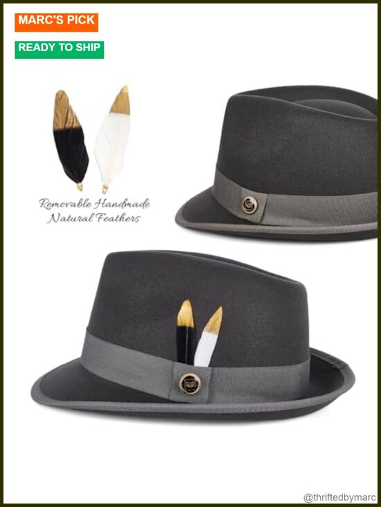 Unisex Short Brim Felt Fedora Hat with Removable Feathers main image 4